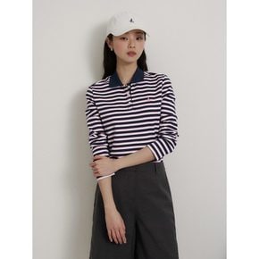 [26SS 시즌오프 30%]분또 스트라이프 긴소매 폴로 티셔츠  네이비 (BF6241C12R)