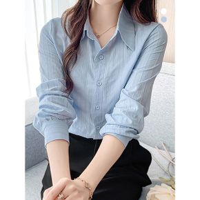 퍼링 물결단추 줄지 블라우스_P386478644