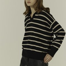 Cashmere Stripe Open Collar Sweater