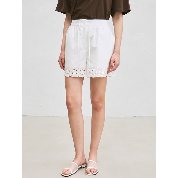 embroidered drawstring shorts (white)