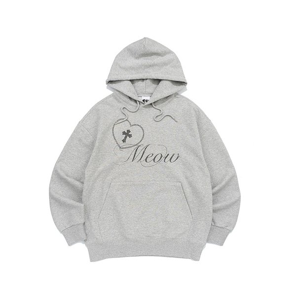 CROSS HEART MEOW PRINT HOODIE (MELANGE)