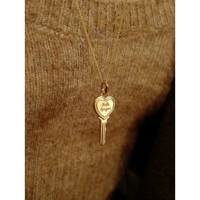 stone heart key long necklace (gold)