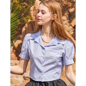 로나 퍼프 스트라이프 슬림 반팔셔츠 [베이비블루]
