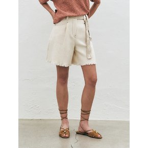 Frayed Twill Cotton Shorts, Ivory