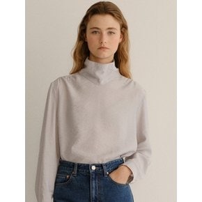 high neck shirring blouse (light grey)