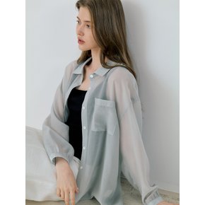 Classic Linen Sheer Shirring Shirt - Light Gray