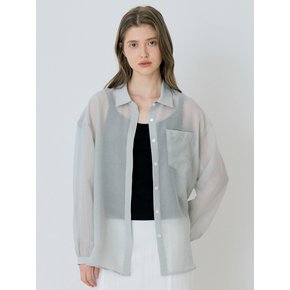 Classic Linen Sheer Shirring Shirt - Light Gray