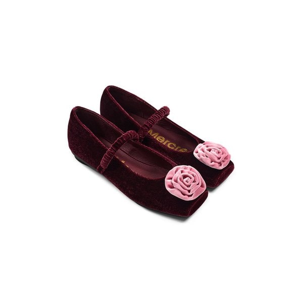 [단독]MARYJANE FLAT ROSE VELVET_WINE PINK