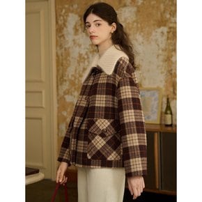 SR_Fur lapel plaid woolen coat