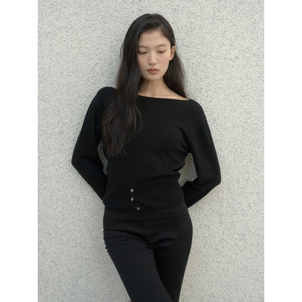 Silk Low Button knitwear - [Black]