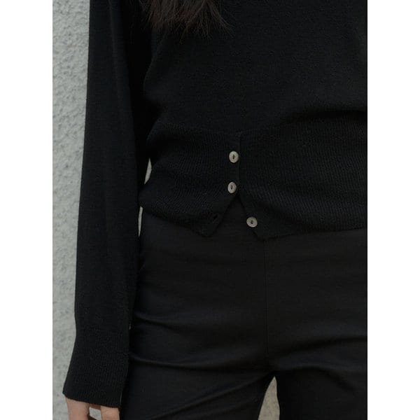 Silk Low Button knitwear - [Black]