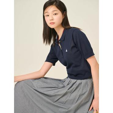 빈폴레이디스 25SS 코튼 혼방 T칼라 반소매 풀오버 - 네이비 BF5451C08R
