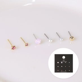 데일리큐빅진주(핑크) 12SET 알러지방지 레이어드 심플 귀걸이