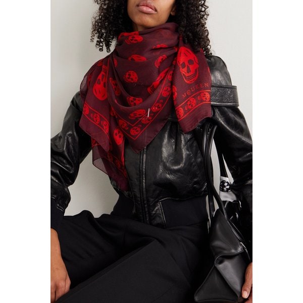 스컬 모티프 실크 시폰 스카프 46376663163019635