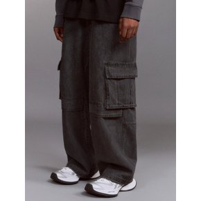 Cargo Wide Denim Pants (WASHED BLACK)