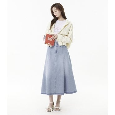 플라스틱아일랜드 플레어 절개 데님 스커트 (PR2DS481)