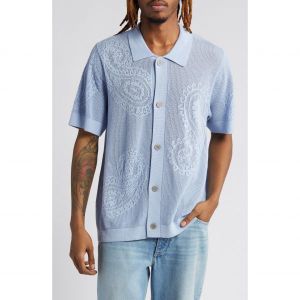 오베이 4533138 Obey Teardrop Open Knit Short Sleeve Button-Up Shirt