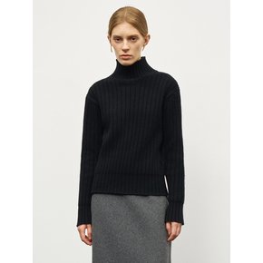 RIBBED CASHMERE TURTLE NECK SWEATER_BLACK