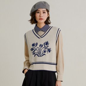 LS_Flower v-neck knitted vest