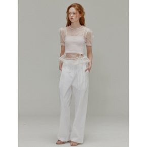 Ribbon cotton two-tuck wide pants_White