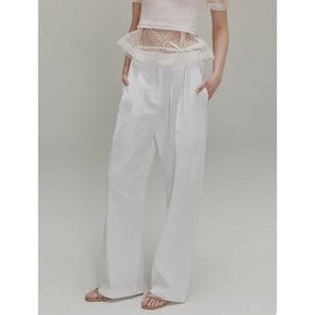 Ribbon cotton two-tuck wide pants_White