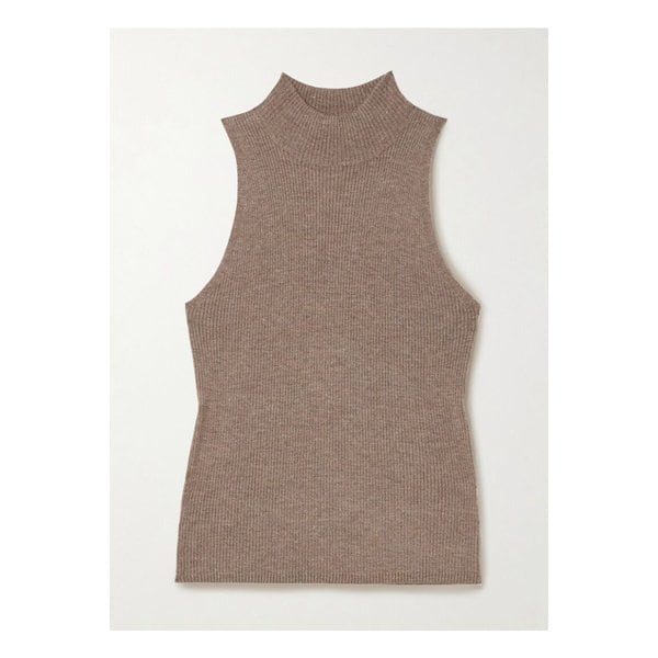 브루넬로쿠치넬리 메탈릭 골지 니트 터틀넥 탱크 브라운 46376663162854288