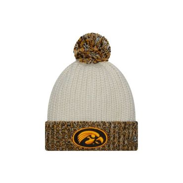 이스퀘어 3809259 New Era Womens Cream Iowa Hawkeyes Fresh Cuffed Knit Hat with Pom