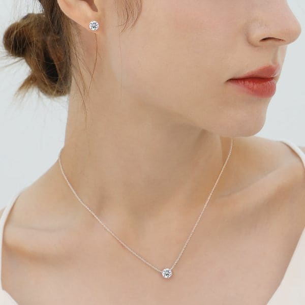 92.5 Silver 모이사나이트 1.00ct 6프롱 목걸이