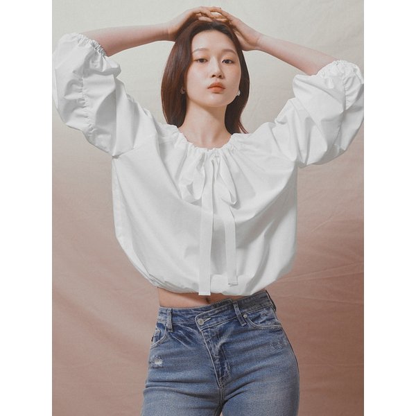 [SPNK] 리본 벌룬슬리브 블라우스_화이트