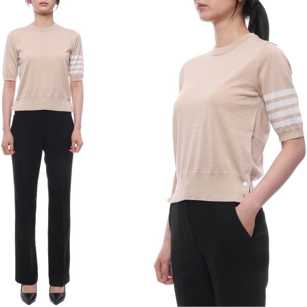 [부산점] 26SS 여성 사선 스트라이프 울 반팔니트 (FKA471B Y1014 260 26S)