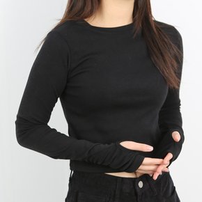 4색 무지 라운드 소매 워머 긴팔 크롭티
