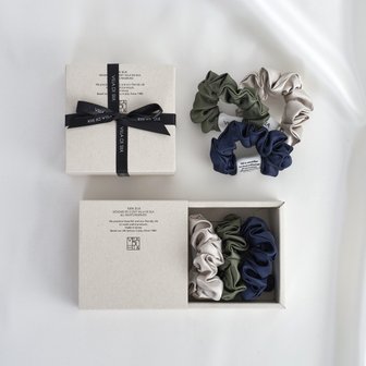 빌라드실크 Baby scrunchie 3set (Silver/Khaki/Navy) 실크 스크런치 세트