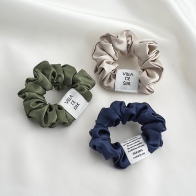 Baby scrunchie 3set (Silver/Khaki/Navy) 실크 스크런치 세트