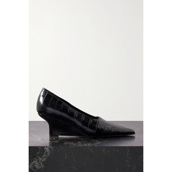 크로크 엠보스드 가죽 웨지 펌프스 46376663162980175