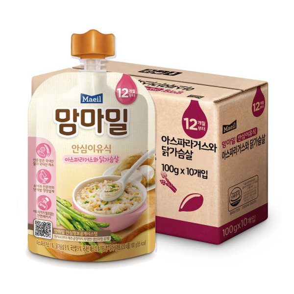 맘마밀 안심이유식 12개월 아스파라거스와닭가슴살 100g 10팩