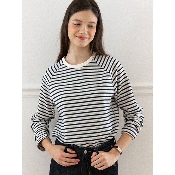 Heather Brushed Stripe Raglan T-shirt - Ivory