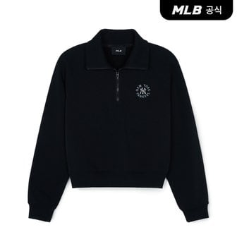 MLB [코리아공식] 여성 베이직 원형로고 크롭 반집업 맨투맨 NY (Black)