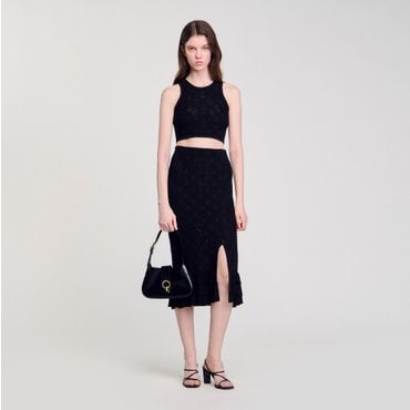 산드로 [25SS 시즌오프 30%] 펀칭 슬리브리스 크롭 탑 SF25S3FRP1099