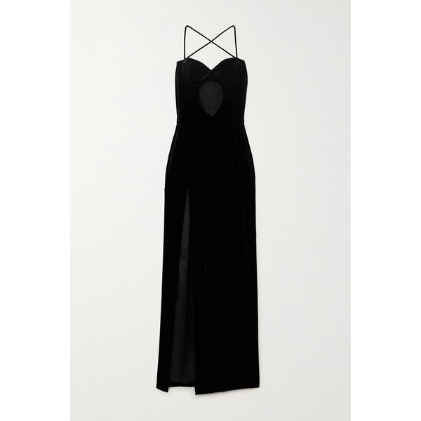 컷아웃 스트레치 벨벳 가운 블랙 1647597302820375