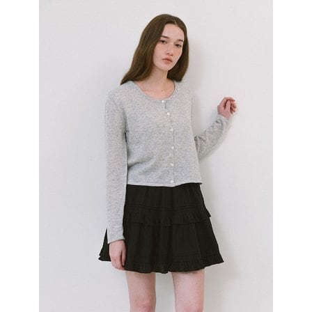 라미네즈 Round Neck Linen Cardigan - Gray