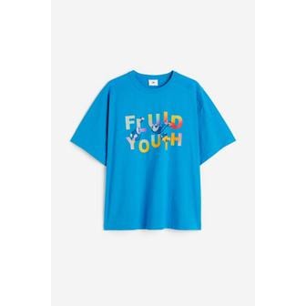 H&M Oversized Fit 프린트 티셔츠 블루/Fluid Youth 1175720003