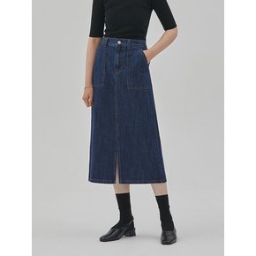 DENIM OUT POCKET BANDING SKIRT INDIGO