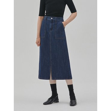 률앤와이 DENIM OUT POCKET BANDING SKIRT INDIGO