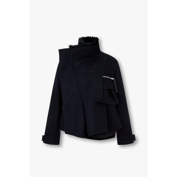 여성 퍼 하이넥 울 멜턴 블루종 _ 네이비 6415301130000