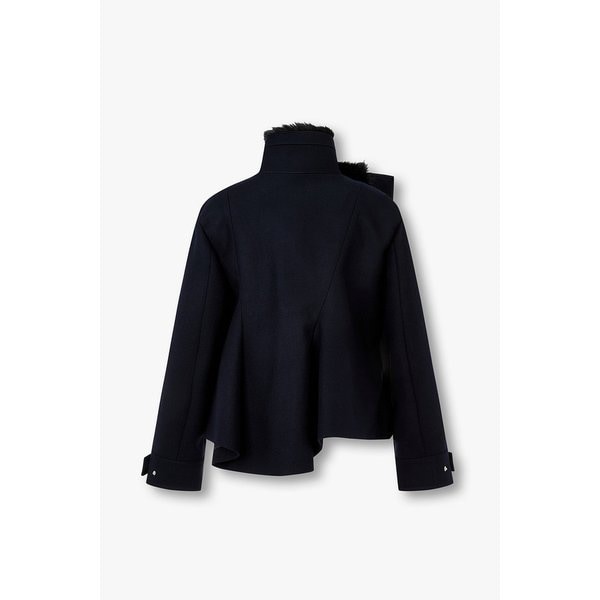 여성 퍼 하이넥 울 멜턴 블루종 _ 네이비 6415301130000