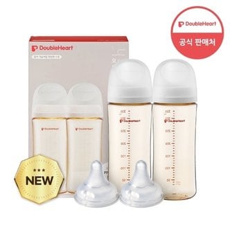 더블하트 모유실감 3세대 PPSU 젖병 베이직 트윈팩 330ml+젖꼭지(2입)