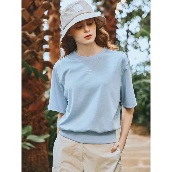 면터치감 블루종 여성 라운드 반팔티셔츠 페일블루_CHD2WST0631PB