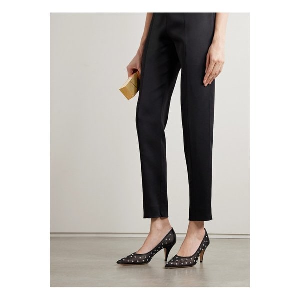 케이트 리버 아이코닉 가죽 트리밍 크리스털 장식 메시 펌프스 블랙 1647597333723583