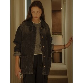 Oversized washing denim trucker jacket(Black)