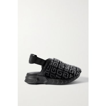 지방시 Marshmallow Leather-trimmed Logo-print Shearling Clogs 블랙